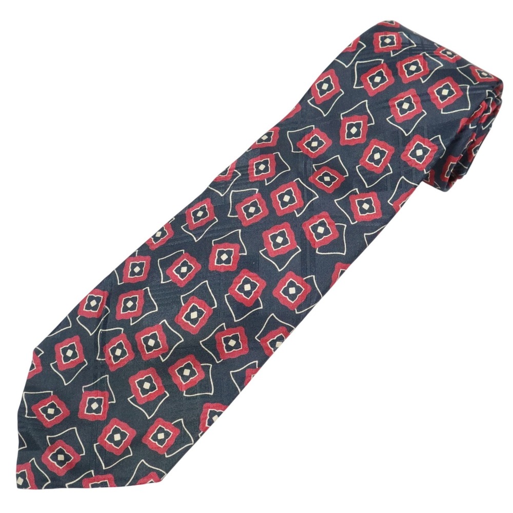 Polo Ralph Lauren Mark Shale‎ Navy Silk Foulard Necktie Red Geometric Print USA